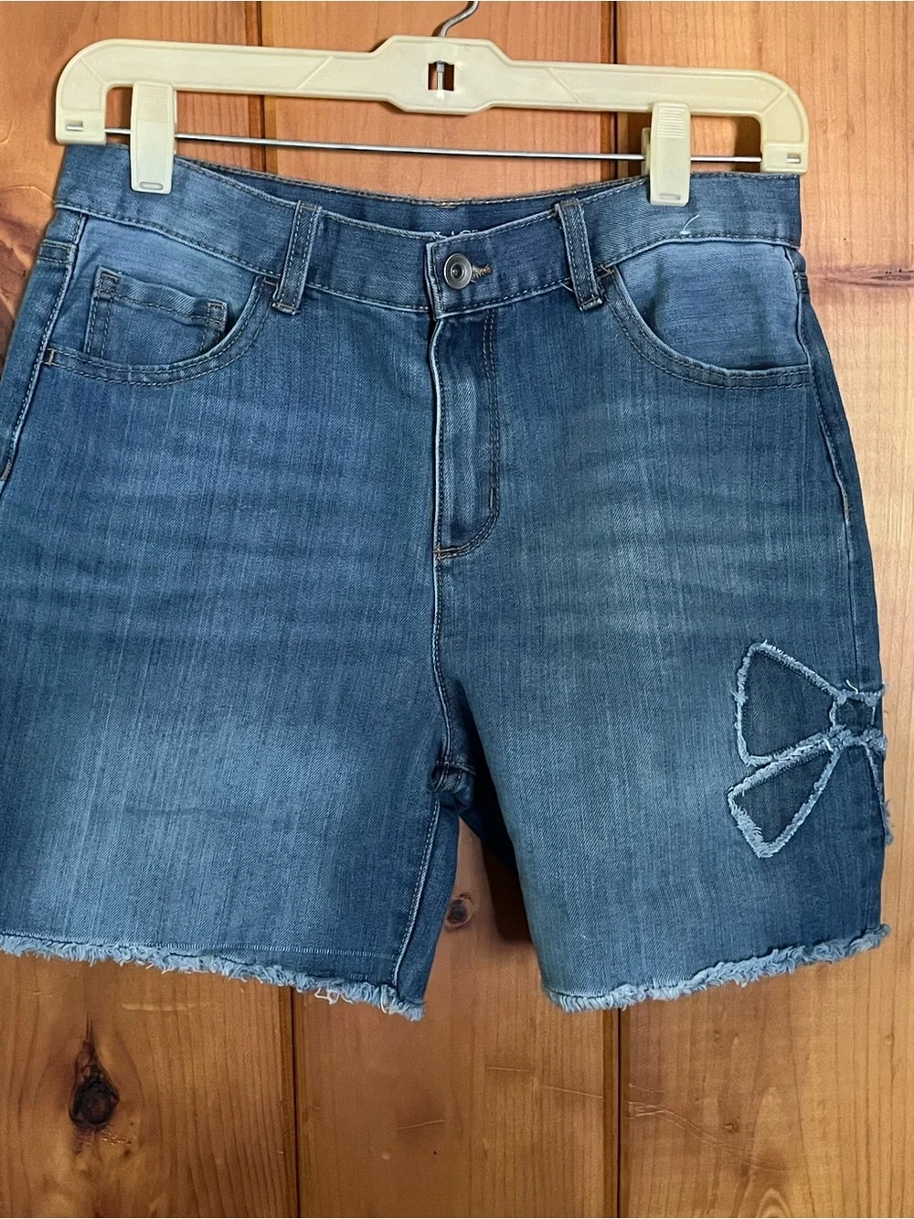Girls Blue Denim Mid-Length Shorts with Bow Detail